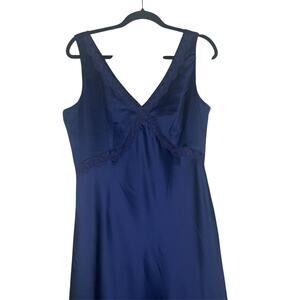 NWT New Day Navy Blue Satin Slip Dress – Elegant Midi with V-Neck Size: M
